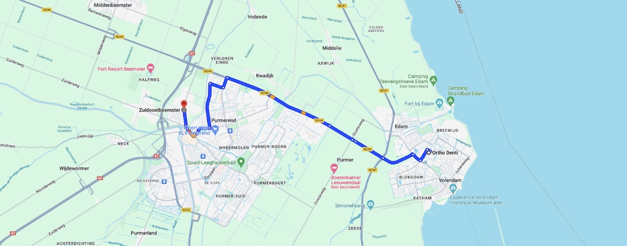 Route naar de praktijk in Volendam - Zuidoostbeemster